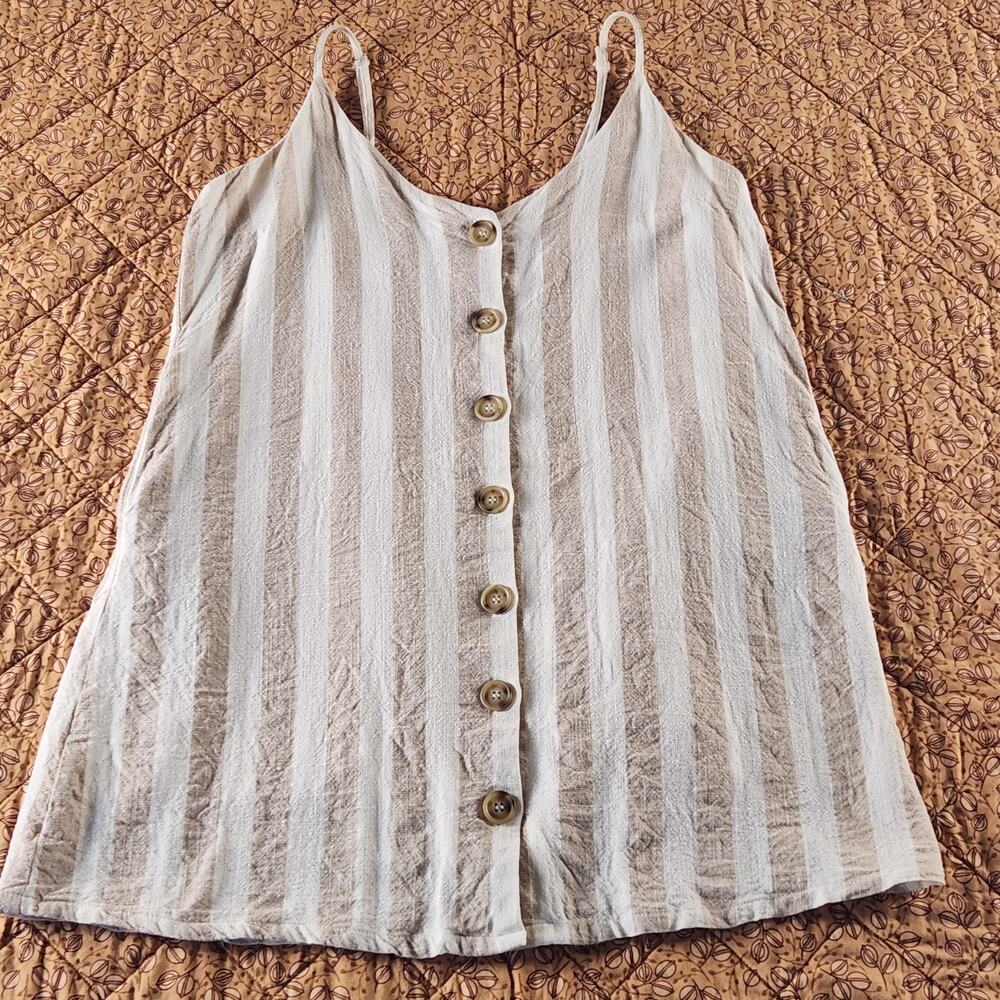 Pink Lily Top Womens M Tan Linen Blend Button Up Cami